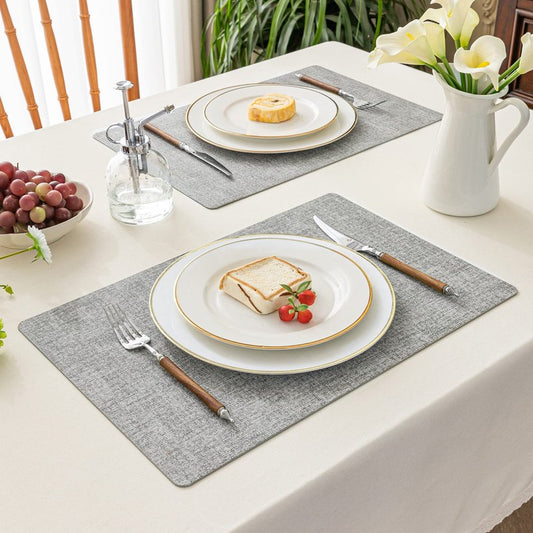 Romanstile Vinyl Placemats Set of 4-12 X 17 Inch - Faux Leather 100% Waterproof Oil-Proof Wipeable Place Mats, Heat Resistant Reversible PU Table Mats for Kitchen Dining Party Outdoor, Light Grey