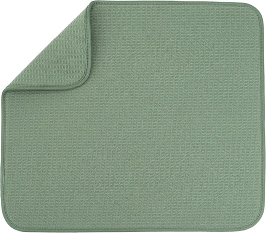 S&T INC. Dish Drying Mat - Absorbent Microfiber Kitchen Counter Pad, 16” x 18”, Large Sage Green