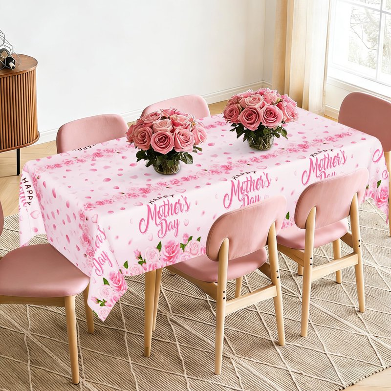 QZYL 3 Pack Mothers Day Table Cloths, 108" x 54" Mother's Day Decorations, Plastic Pink Disposable Table Decor with Roses Floral Flowers, Waterproof Rectangular Tablecloth for Best Mom Party Supplies