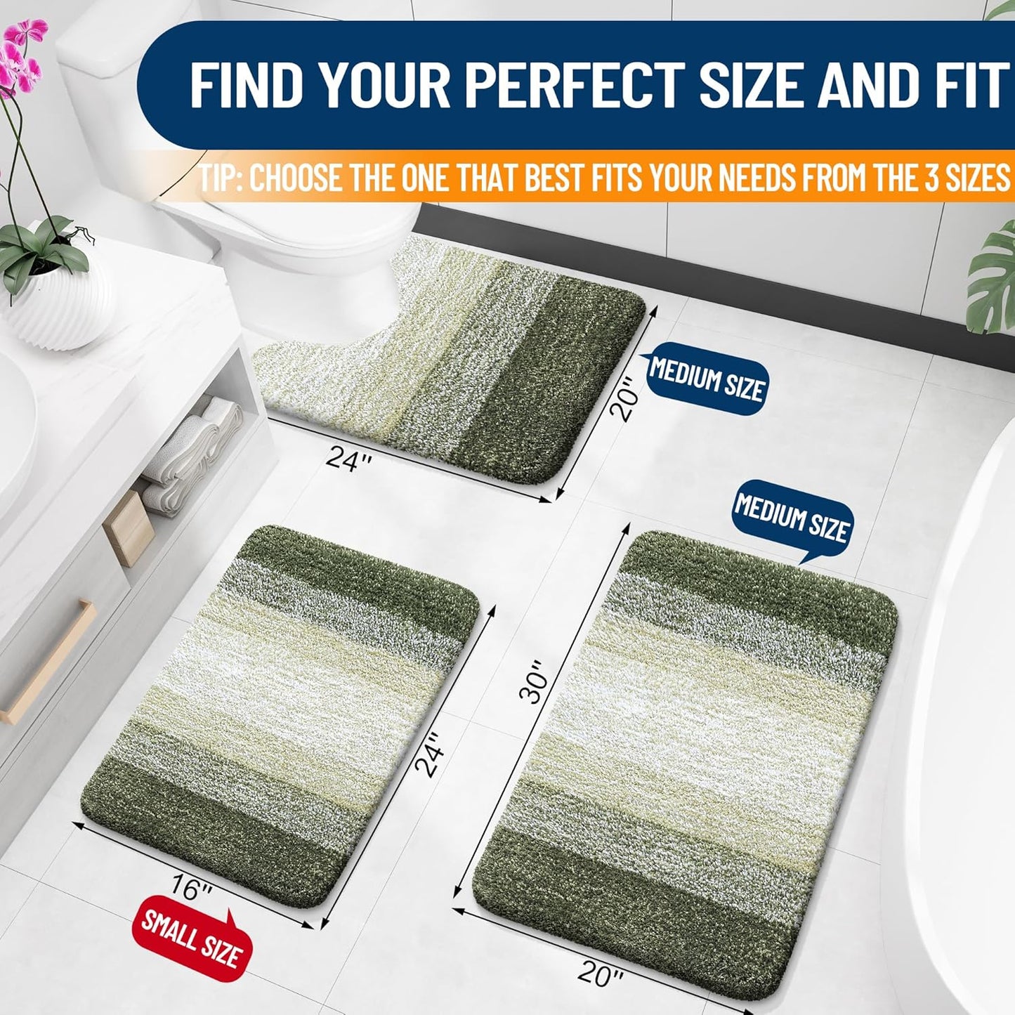 OLANLY Microfiber Bath Rugs - Extra Soft & Absorbent 24x16 Dark Green Mat | Quick Dry & Washable