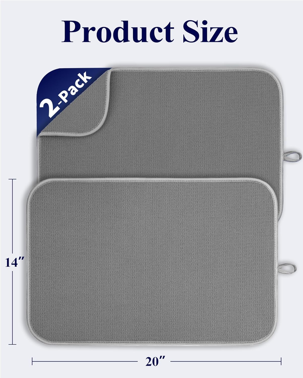 Kitsure Dish Drying Mat - Ultra Absorbent 3-Layer Microfiber Kitchen Mat, 20" x 14", Dark Grey - 2-Pack