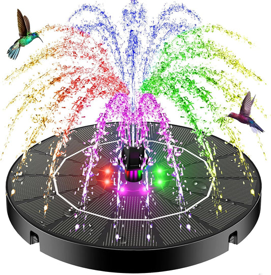 SZMP Solar Water Fountain - 2026 Upgrade 3.5W Bird Bath Pump with Color LED Lights & 7 Nozzles | Perfect for Garden, Patio, Pond, Pool