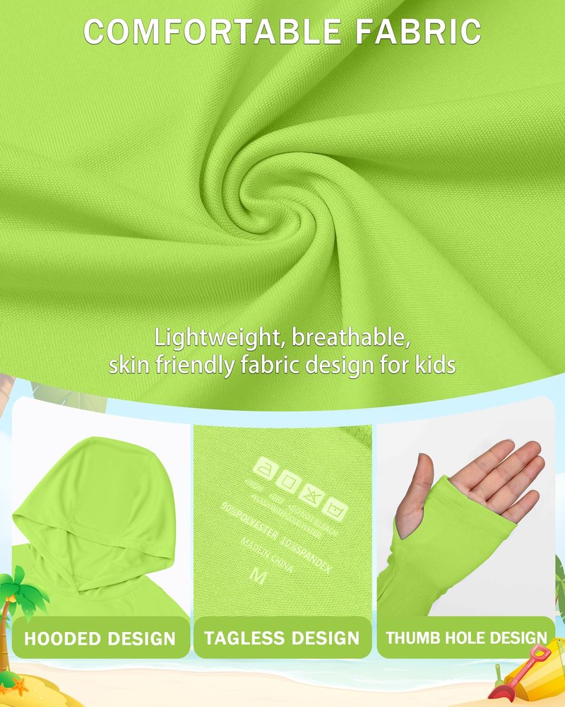 DRONIRING Boys Rash Guard Swim Hoodie, UPF 50+ UV Sun Protection Long Sleeve Fishing Shirt, Kids Youth SPF Water Shirts