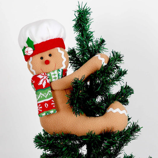 Skiennix Gingerbread Man Christmas Tree Topper - Unique Plush Stuffed Decor in Red, White & Green