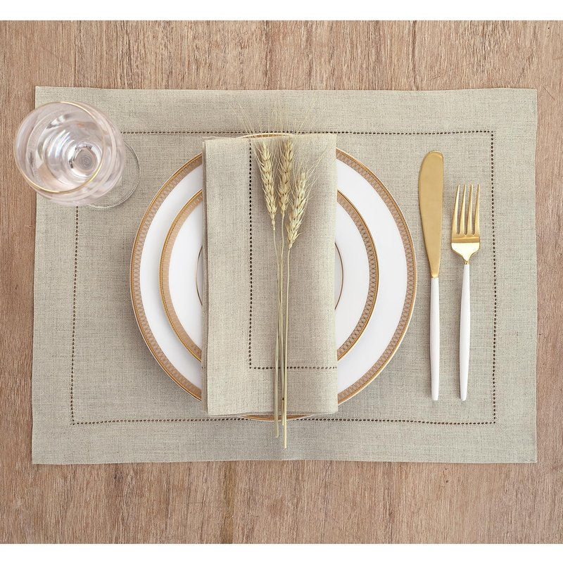 Solino Home Natural Linen Napkins Set of 4-100% Pure Linen Hemstitch Dinner Napkins 20 x 20 Inch for Spring, Summer, Mothers Day - Classic Hemstitch