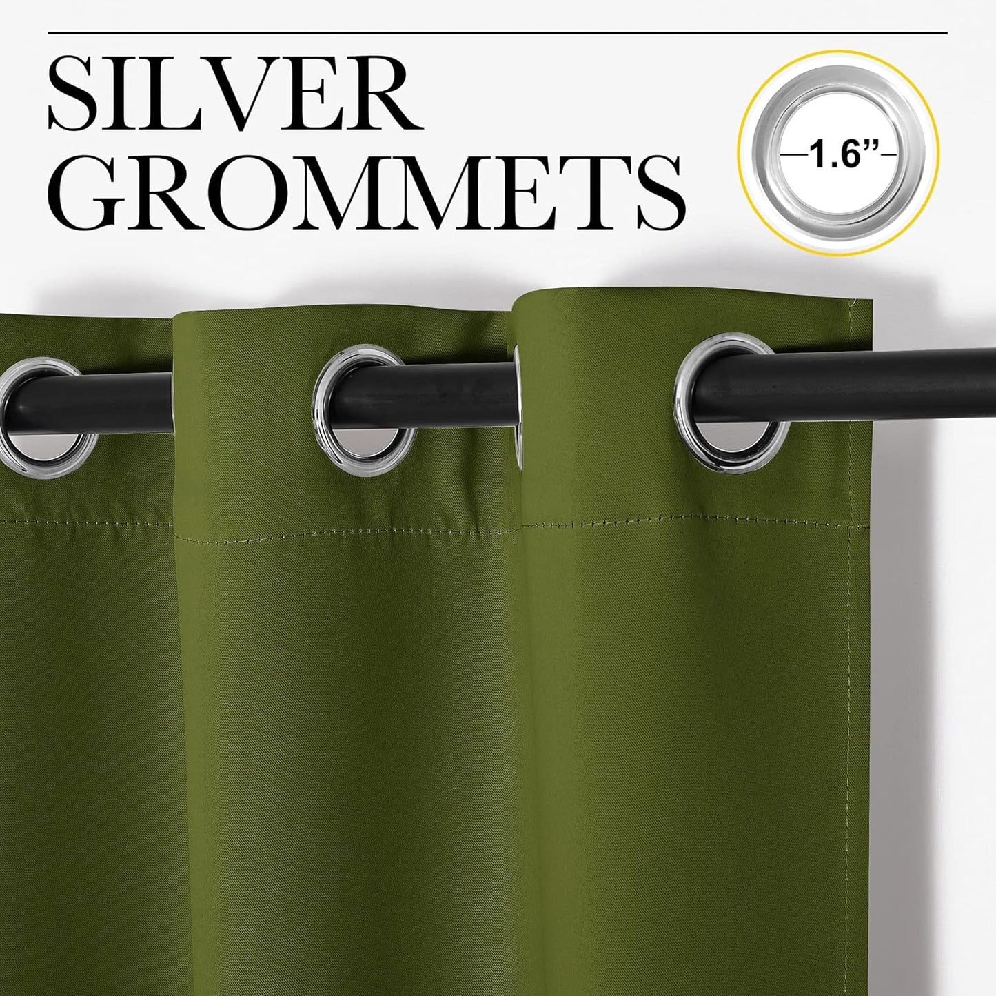 NICETOWN Olive Green Blackout Curtains - Thermal Insulated 86" Long Drapes for Large Windows | 2 Panels, 55" Wide