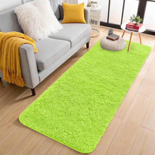 OLANLY 2x6 Machine Washable Runner Rug - Soft Fluffy Shaggy Indoor Carpet for Bedroom & Hallway | Lime Green