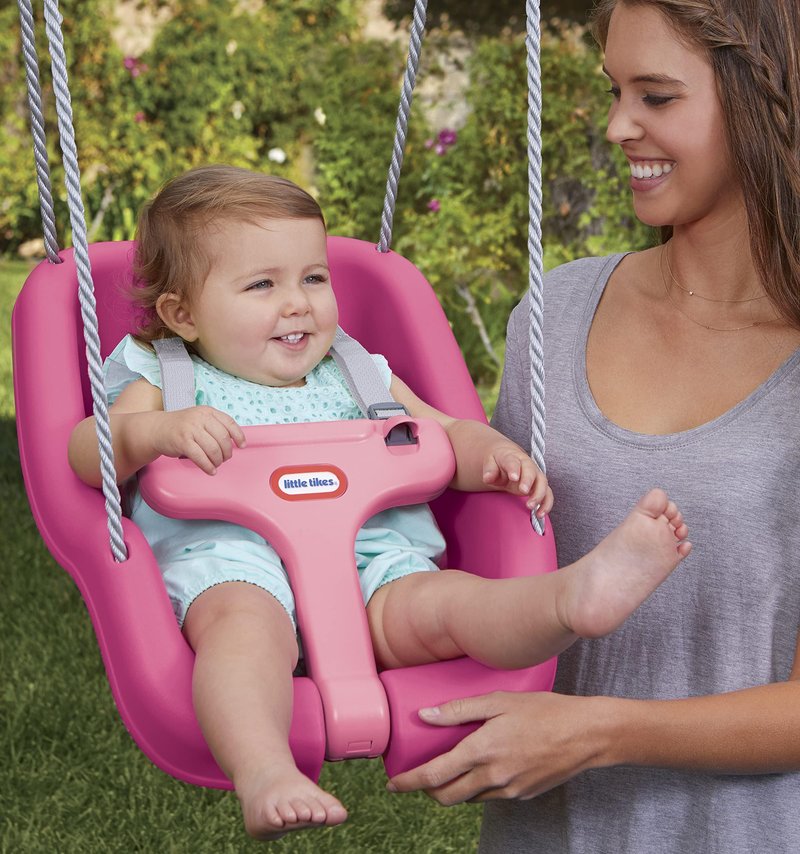 Little Tikes Snug 'n Secure Pink Swing with Adjustable Straps, 2-in-1 for Baby and Toddlers Ages 9 Months - 4 Years,16"D x 16.3"W x 17"H
