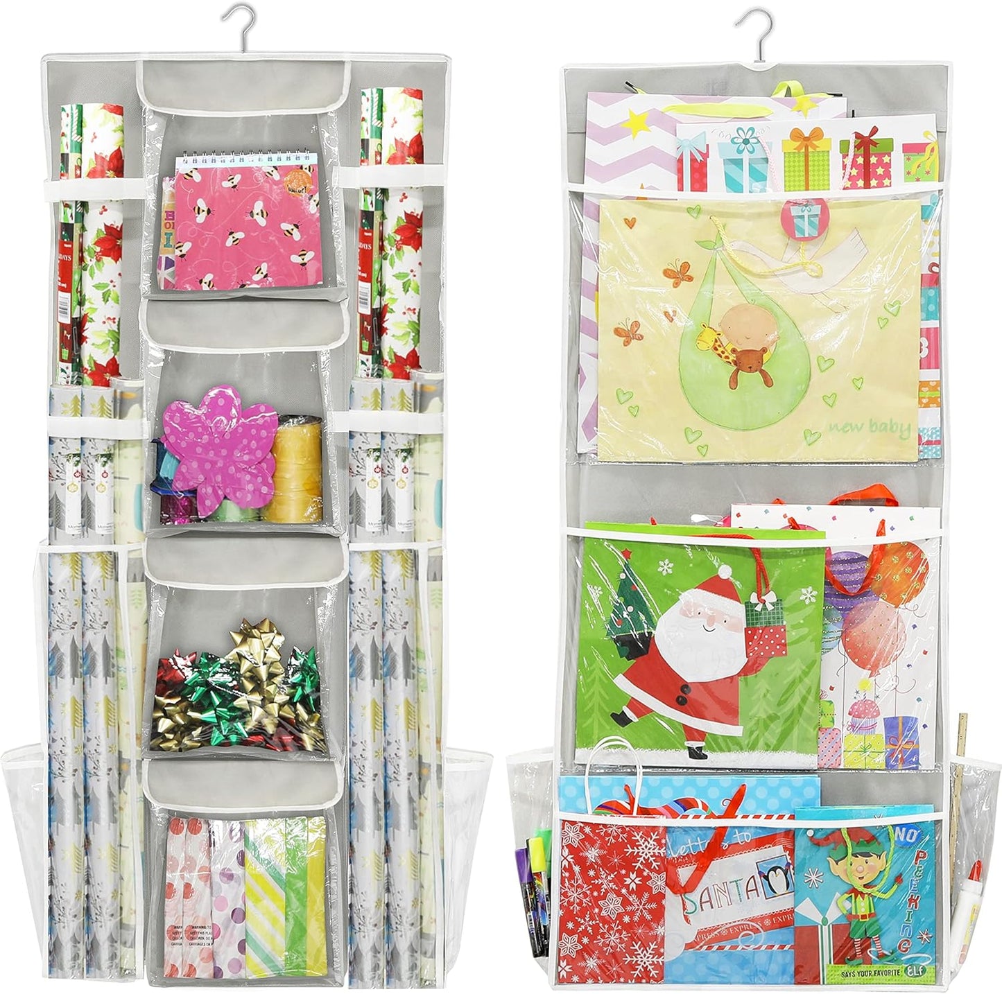 Simple Houseware Gift Wrap Organizer - Double-Sided Storage Pockets in Gray | Set of 1