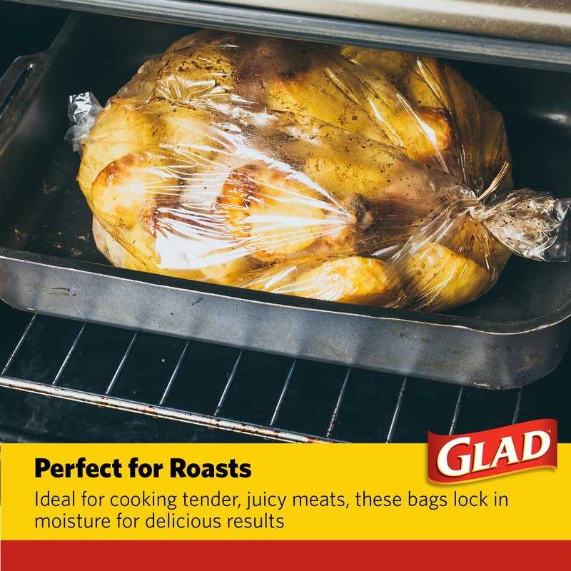 Glad Turkey Size Oven Cooking Bags for Meats and Poultry Weighing 8 to 24 lbs, BPA-Free, Locks in Moisture for Tender Juicy Roasts, Easy Clean-Up, 19 x 23.5 Inch, 2 Count
