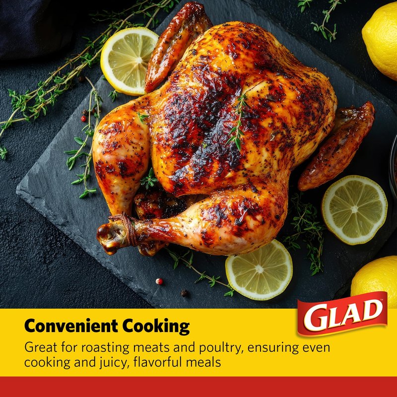 Glad Turkey Size Oven Cooking Bags for Meats and Poultry Weighing 8 to 24 lbs, BPA-Free, Locks in Moisture for Tender Juicy Roasts, Easy Clean-Up, 19 x 23.5 Inch, 2 Count