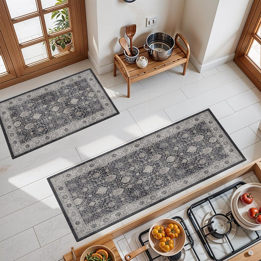 Skiennix Kitchen Sink Rugs Set of 2 - Washable Non-Slip Mats for High Traffic Areas | Black 2x3 & 2x4