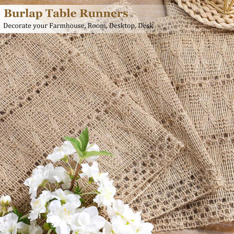 Niviy Burlap Boho Table Runner for Summer Home Decor 72 Inches Long, Brown Farmhouse Decor Rustic Small Macrame Woven Coffee Burlap Jute Table Runners for Fall Dining Dresser Scarf Table Decor