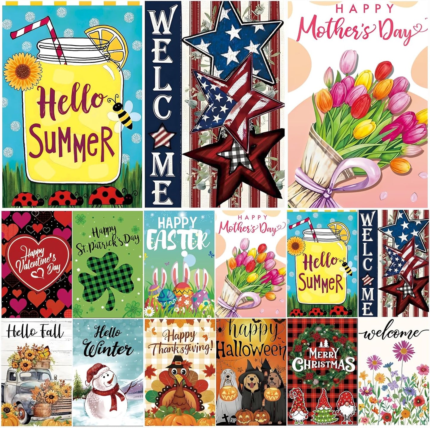 Seasonal Garden Flags by [Brand Name] - Set of 12 Double-Sided 12x18 Inch Yard Flags for Year-Round Outdoor Decor