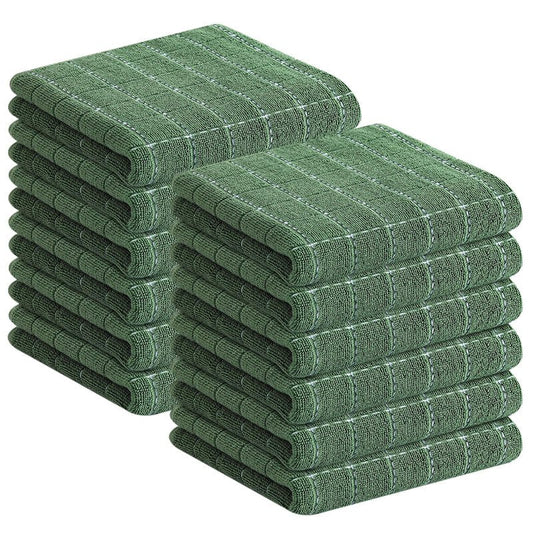 Homaxy 100% Cotton Terry Kitchen Towels(Grass Green, 13 x 28 inches), Checkered Designed, Soft and Super Absorbent Dish Towels, 12 Pack
