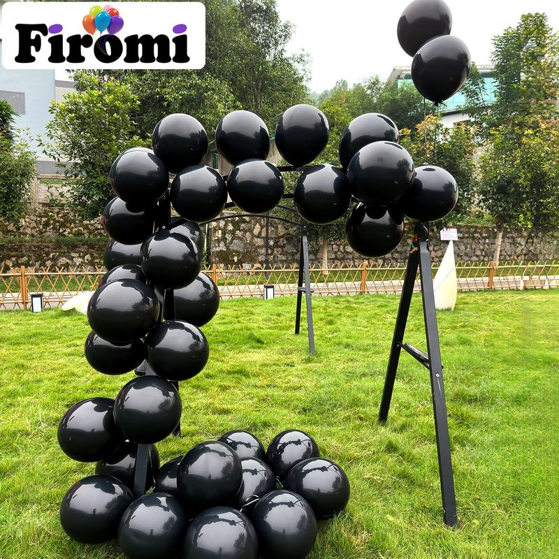 Firomi Black Balloons 12-inch 100 Pack Big Helium Round Black Metallic Thicken Latex Balloon for Birthday Party Balloons (with 3 Ribbons)