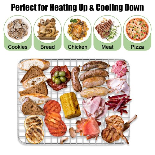 Homikit 2 Pack Cooling Rack Set, 12" x 9" Stainless Steel Baking Rack for Bacon Bread Pizza, Metal Wire Oven Racks for Cooking Roasting Fit Quarter Sheet Pan, Rust Free & Dishwasher Safe