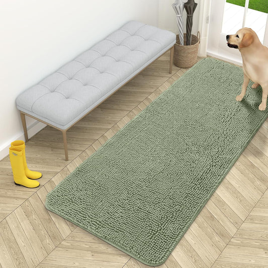 OLANLY Dog Door Mat - Absorbent Non-Slip Chenille for Muddy Paws | 59x24 Inches, Sage Green