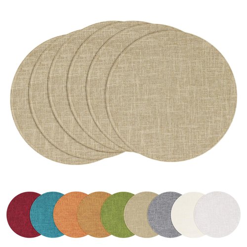 homing 15 Inch Round Cloth Placemats Set of 6, Cotton Linen Blend Washable Table Mats, Farmhouse Dining Place Mats for Indoors & Outdoors, Easy to Clean, Linen