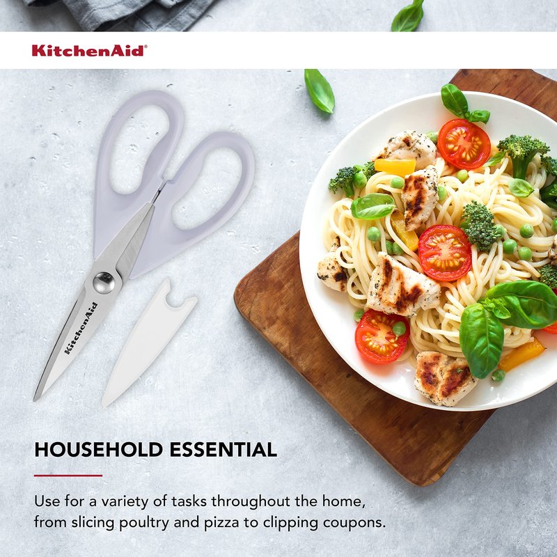 KitchenAid All Purpose Kitchen Shears with Protective Sheath Durable Stainless Steel Scissors,Dishwasher Safe,Soft Grip Comfort Handle,8.72 Inch,Lavendar Cream,(Pack of 2)