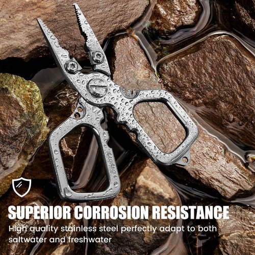 Hikolit 4 inch Fishing Pliers Saltwater, Stainless Steel Fishing Pliers with Split Ring, Fish Hook Remover, Tungsten Carbide Cutters, Fishing Gift for Men