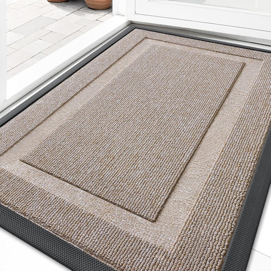 OLANLY Indoor Outdoor Front Door Mat - Waterproof All-Weather Doormat, Easy Clean, 29.5x17, Camel