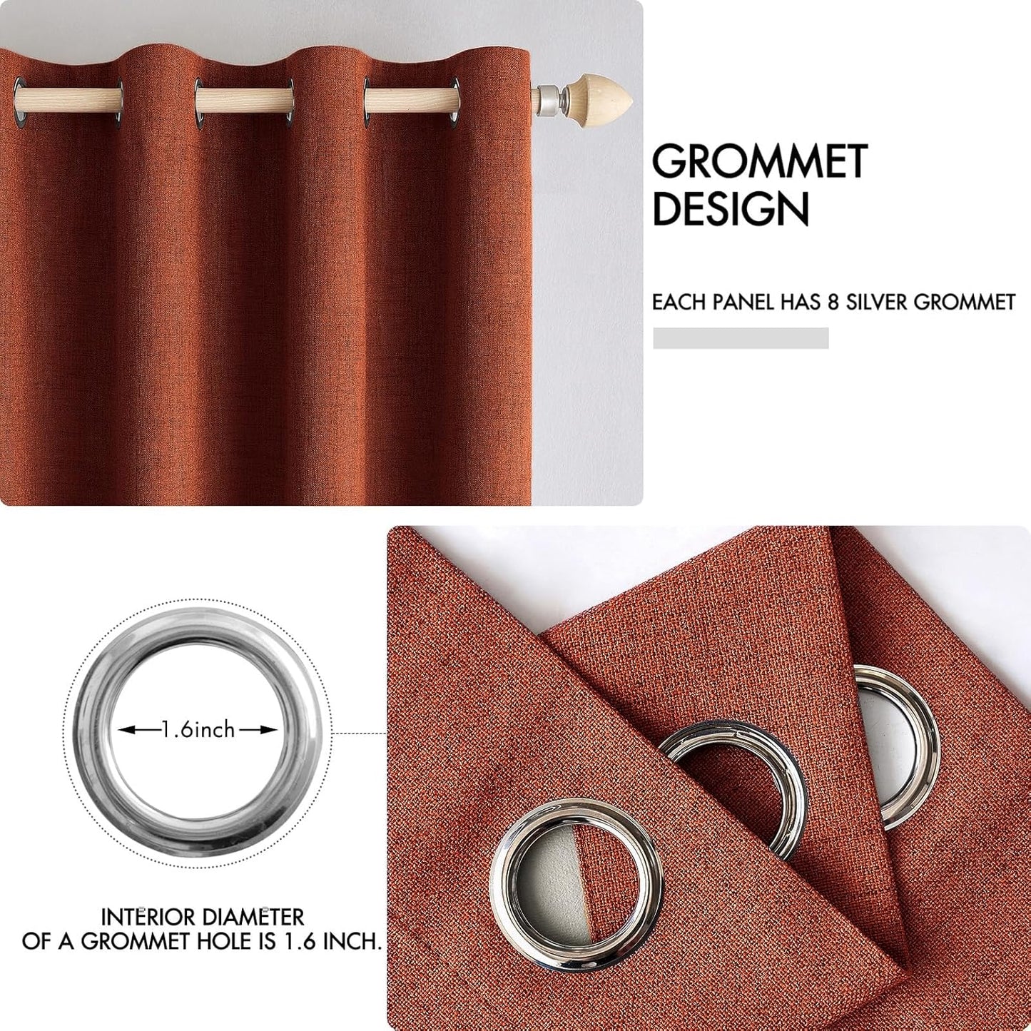 MIULEE Blackout Linen Curtains - Thermal Insulated Burnt Orange Drapes | 52 x 54 Inch (2 Panels) for Bedroom & Living Room