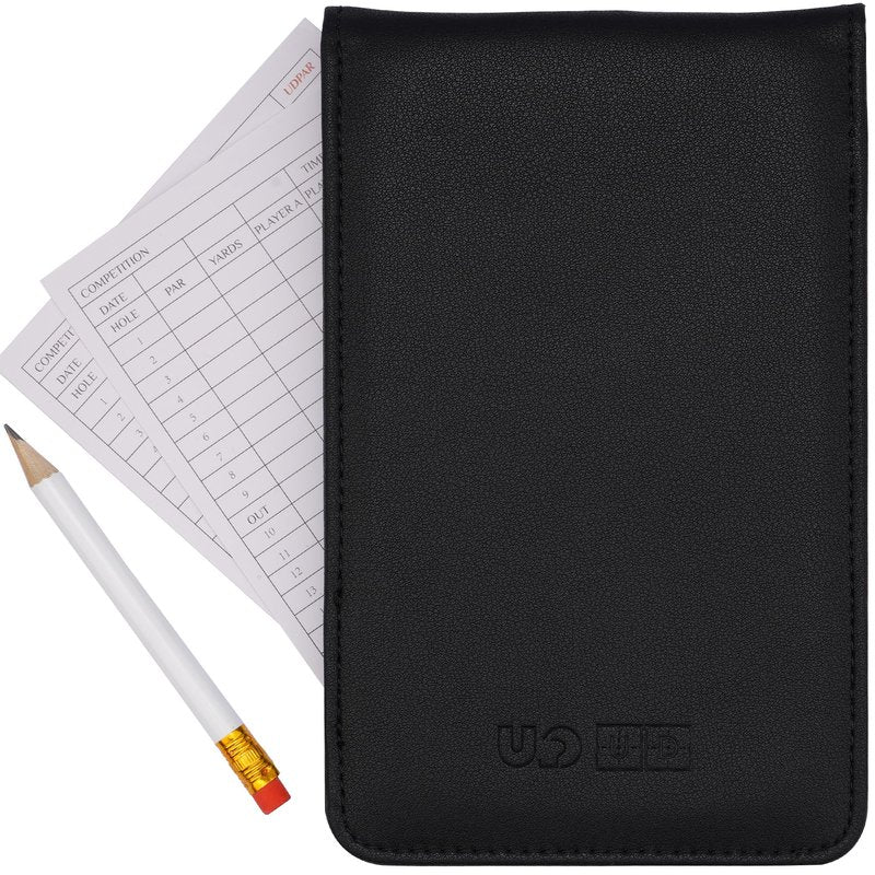 UDPARSCO Golf Scorecard Holder & Yardage Book Cover – Premium Vegan Leather Golf Accessories Case | Ultra-Slim Waterproof Keeper with Pencil Holder | Fits Standard USGA Cards & Yardage Books