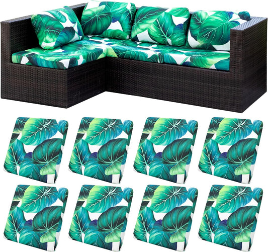 Skiennix Outdoor Couch Cushion Covers - 8 Pcs Washable & Reusable Green Leaf Slipcovers | Patio Furniture Protection