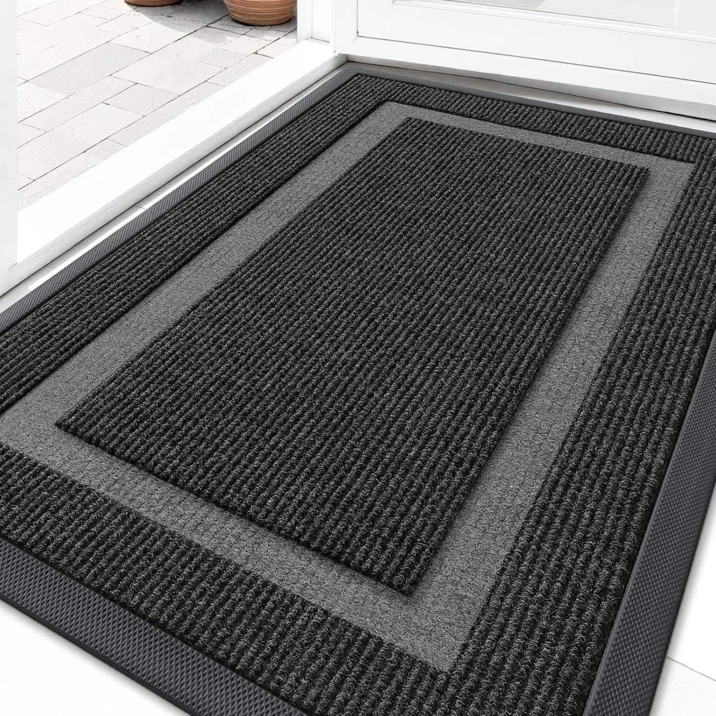 OLANLY Waterproof Front Door Mat - All-Season, Fade Resistant, Easy Clean | 36x24 Black Natural Rubber