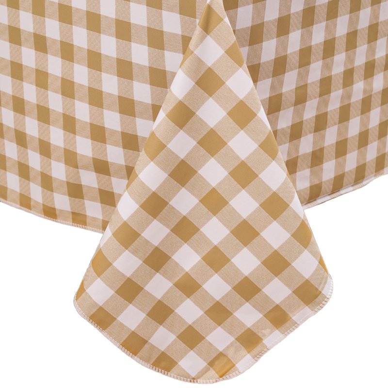 Heavy Duty Vinyl Tablecloth with Flannel Backing Waterproof Oil-Proof Plastic Table Cloth Stain-Resistant Wipeable Rectangle or Square Table Cover for Indoor and Outdoor (Khaki Checkered, 52x70 Inch)