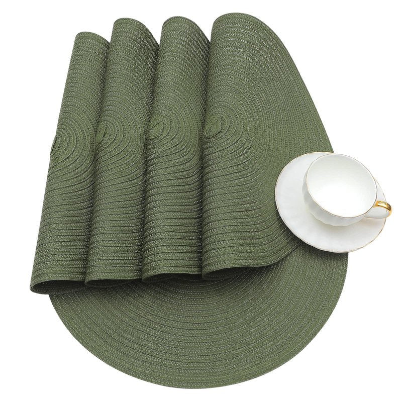 SHACOS Round Placemats Set of 12 Washable 15 inch Round Table Mats Cotton Polyester Woven Braided Place Mats for Dining Table Wedding Party Decor (Olive Green, 12)