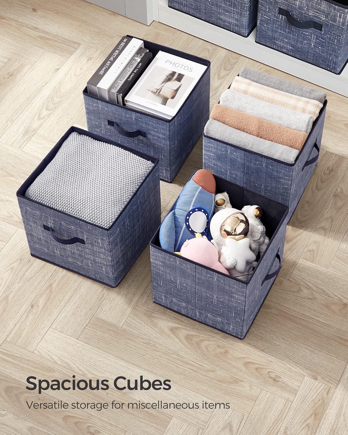 SONGMICS Storage Cubes - 11.8-Inch Foldable Non-Woven Fabric Bins | Set of 6, Misty Blue Closet Organizers