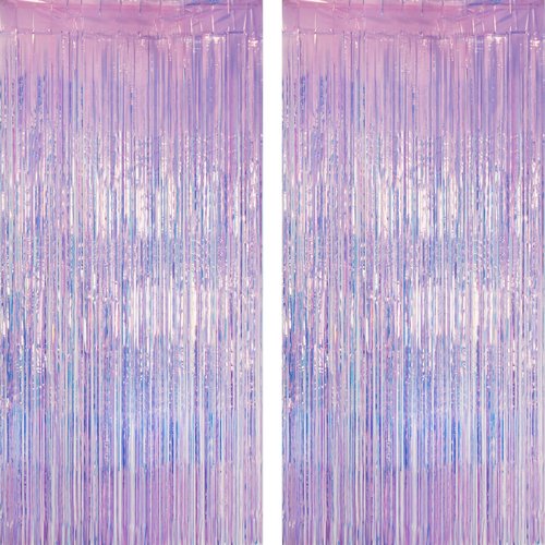 GREATRIL Iridescent Purple Tinsel Foil Fringe Curtain Streamers Backdrop for Birthday/Mermaid/Fairy/Wedding Party Decorations 3.2 x 6.5 ft, 2 Packs