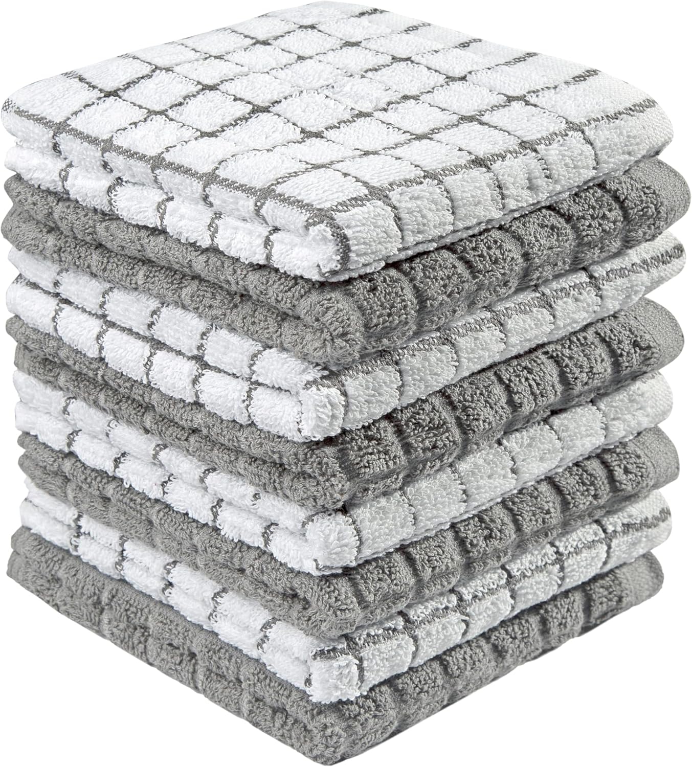 Bumble Dish Cloths - 100% Cotton Kitchen Towels | Soft & Highly Absorbent | 8 Pack, 12" x 12", Gray