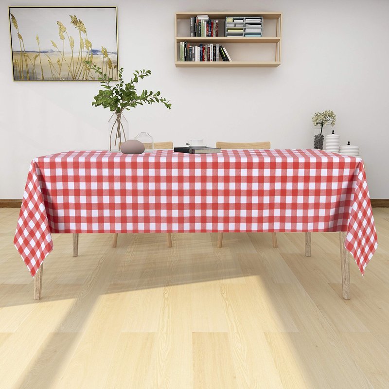 sancua Checkered Vinyl Rectangle Tablecloth - 54 x 78 Inch - 100% Waterproof Oil Proof Spill Proof PVC Table Cloth, Wipe Clean Table Cover for Dining Tables, Buffet Parties and Camping, Red and White