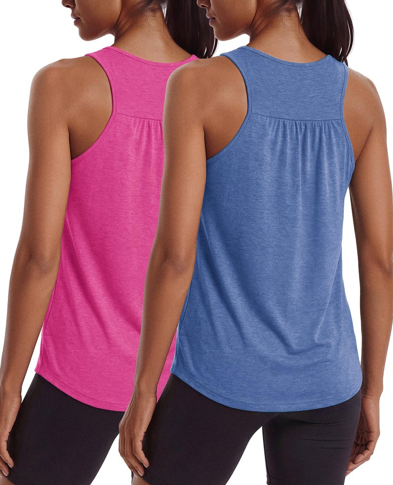 PINSPARK Womens Tank Tops Loose Fit Yoga Shirts Moisture Wicking Racer Back Tennis Tank Top Flowy Summer Fitness Clothing,Hot Pink/Deep Blue XXL