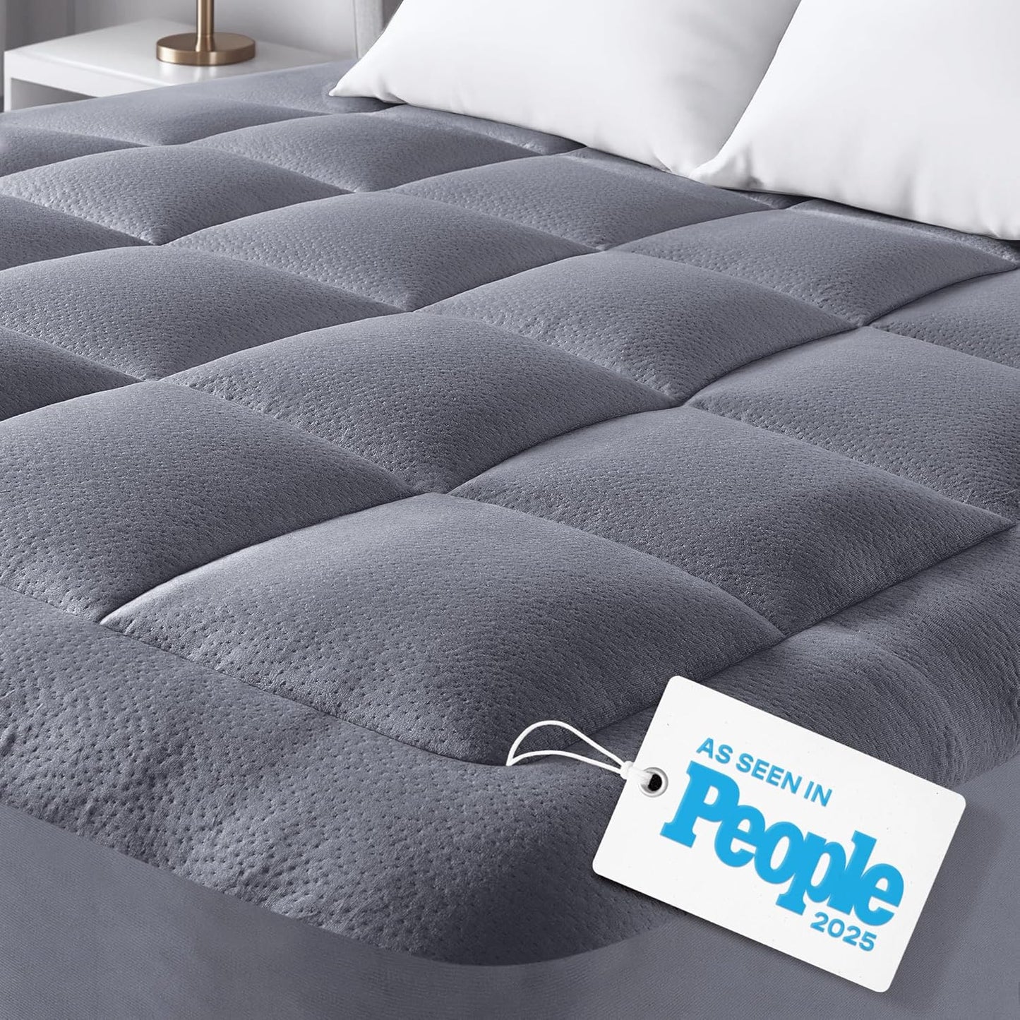 Niagara Sleep Solution Ultra Soft Mattress Topper - Bamboo Pillow Top for Back Pain Relief | Full XL Size, Gray