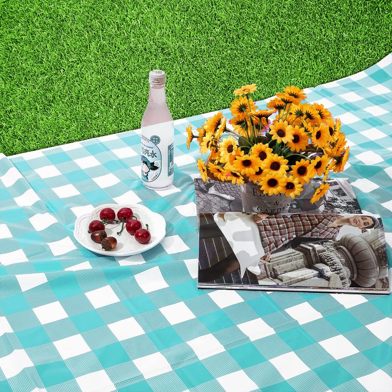 Kesfey 3 Packs Aqua and White Gingham Table Cloths 54 x 108 Inches Disposable Plastic Checkered Tablecovers Waterproof Rectangle Picnic Party Table Covers for Birthday Party Supplies Christmas
