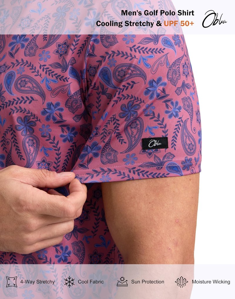Obla Mens Golf Polo Shirts Short Sleeve Dry Fit Performance Moisture Wicking Casual Print Collared Golf Shirts for Men(Blue Paisley_4XL)