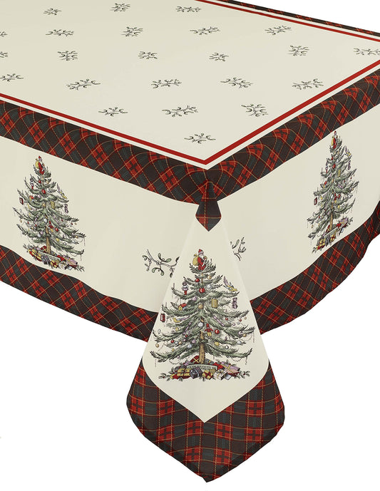 Spode - Fabric Tablecloth, Holiday Home Decor Christmas Tree Tartan Collection, 60" x 144"