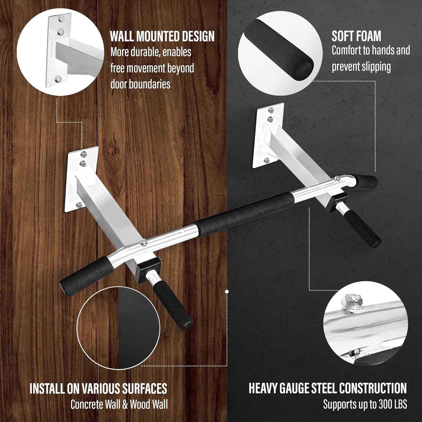 Wall Mounted Pull Up Bar - Multifunctional Home Gym Strength Training Equipment