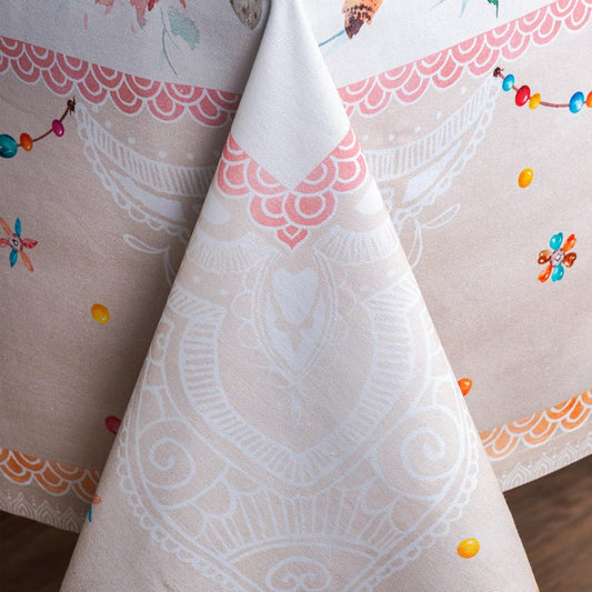 Maison d' Hermine Table Cloth Square Table 100% Cotton 60 x 60 Inches Tablecloth Reusable Decorative for Dining Kitchen Room Farmhouse Home Gifts for Mothers Day Spring Summer - Ibiza - Beige