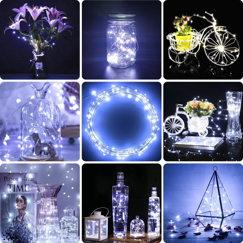 Kangheshun 2 Pack Led Fairy Lights Battery Operated String Lights Waterproof Silver Wire 7 Feet 20 Led Firefly Starry Moon Lights for DIY Wedding Party Bedroom Patio Christmas (2 Pack, White)
