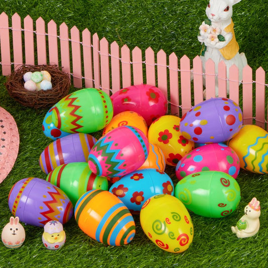 JOYIN Toy 72 PCs Plastic Printed Bright Easter Eggs, Over 3.15'' Tall Fillable Empty Eggs Bulks for Easter Hunt, Basket Stuffers Fillers, Classroom Prize Supplies, Filling Treats and Party Favor