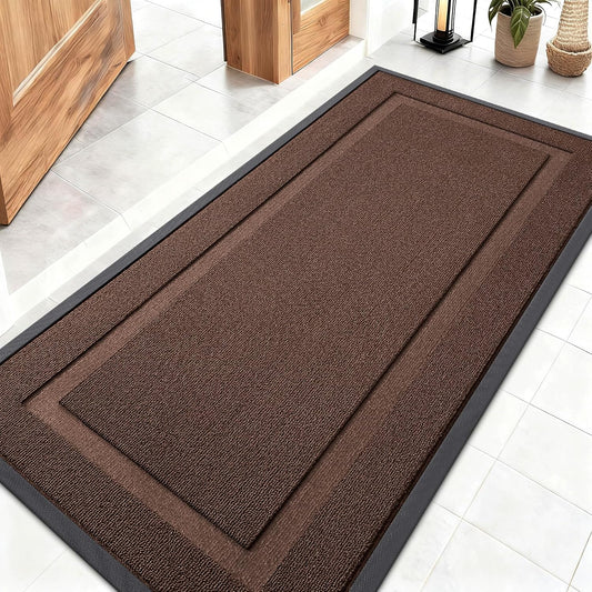 OLANLY Waterproof All-Season Front Door Mat - Sturdy Natural Rubber | Easy Clean, 47x23, Chocolate Brown