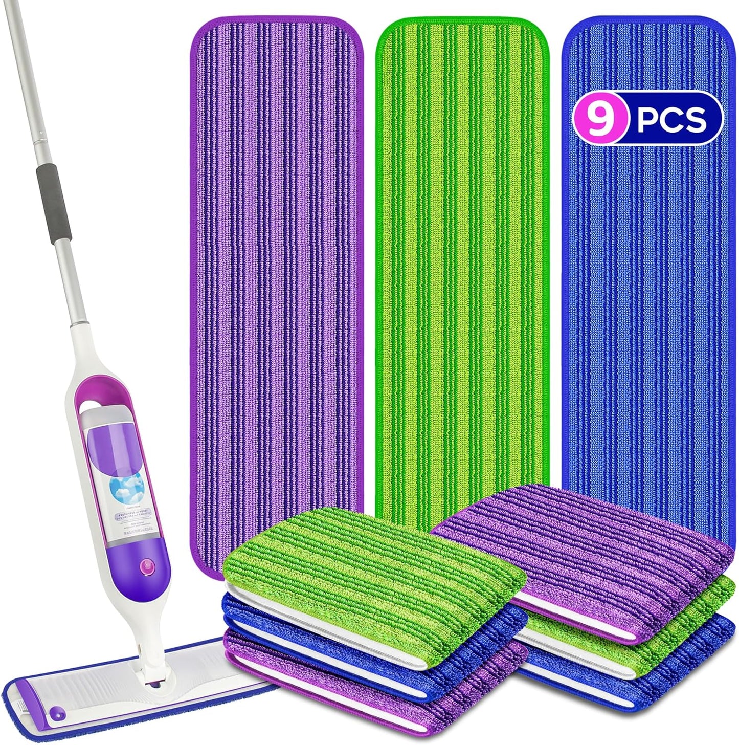 Papclean Mop Pads for Swiffer PowerMop - 9 Reusable Microfiber Wet Pads for Multi-Surface Cleaning