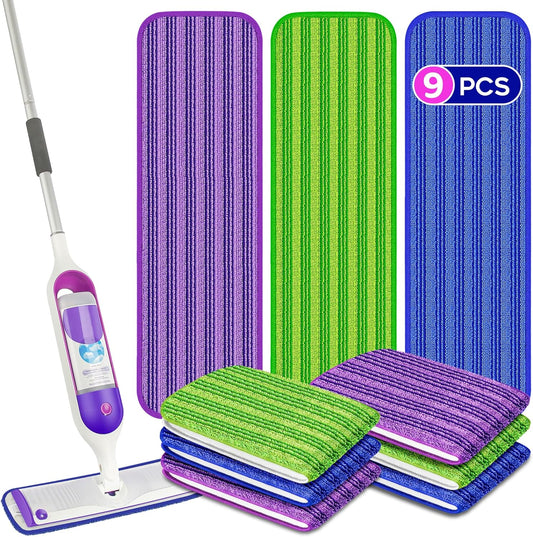 Papclean Mop Pads for Swiffer PowerMop - 9 Reusable Microfiber Wet Pads for Multi-Surface Cleaning