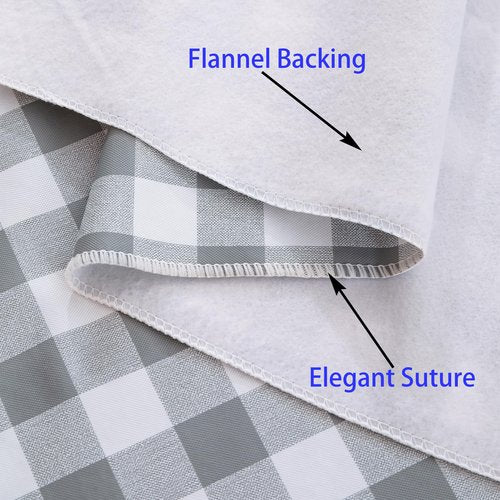 Heavy Duty Vinyl Tablecloth with Flannel Backing Waterproof Oil-Proof Plastic Table Cloth Stain-Resistant Wipeable Rectangle or Square Table Cover for Indoor and Outdoor (Grey Checkered, 52x70 Inch)