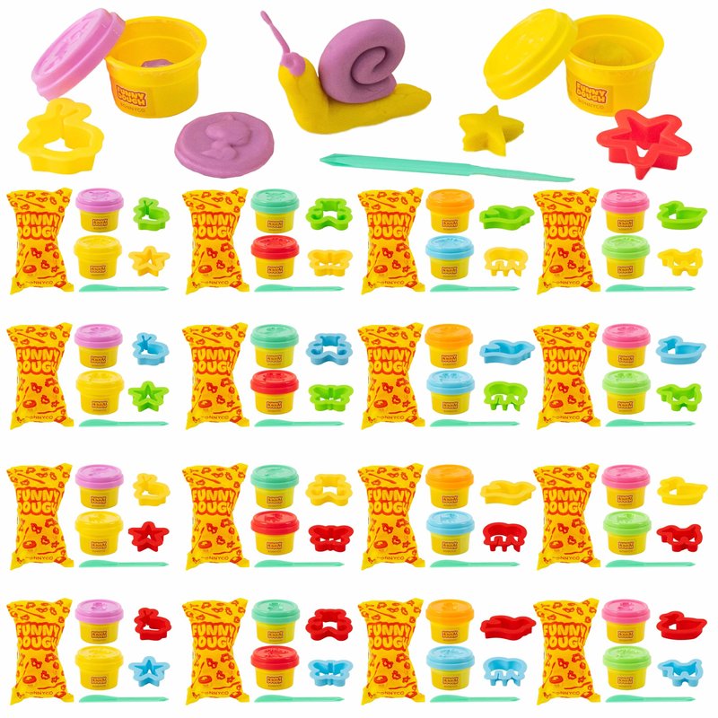 BONNYCO Play Dough Set with Molds and Goody Bags, Pack 16 Party Favors for Kids Age 3-9. Bulk Gifts, Kids Toys, Mini Birthday Games, Stocking Stuffers, Arts and Crafts Kit for Classroom